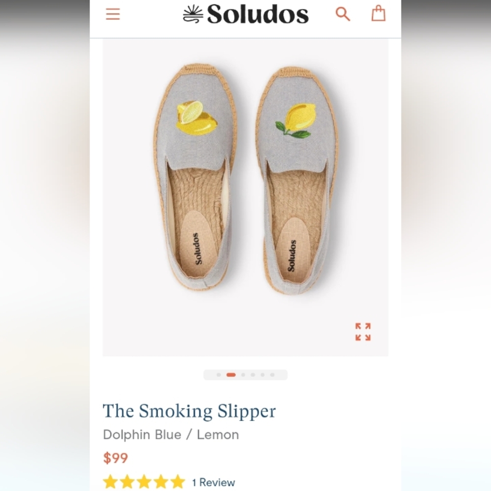 Soludos Smoking Slippers baby blue canvas espadrilles with embroidered lemons 9
